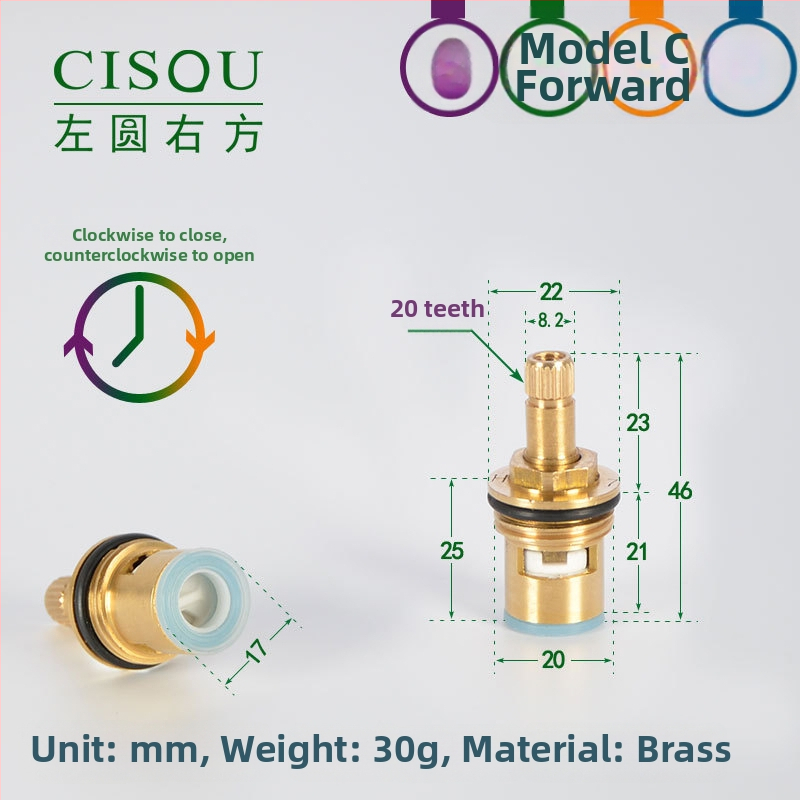 Uholový ventil pre horúcu a studenú vodu s mosadzným telom, keramickým jadrom ventilu a meďovou hlavou, 90° otáčanie, Maximálna teplota 90°C