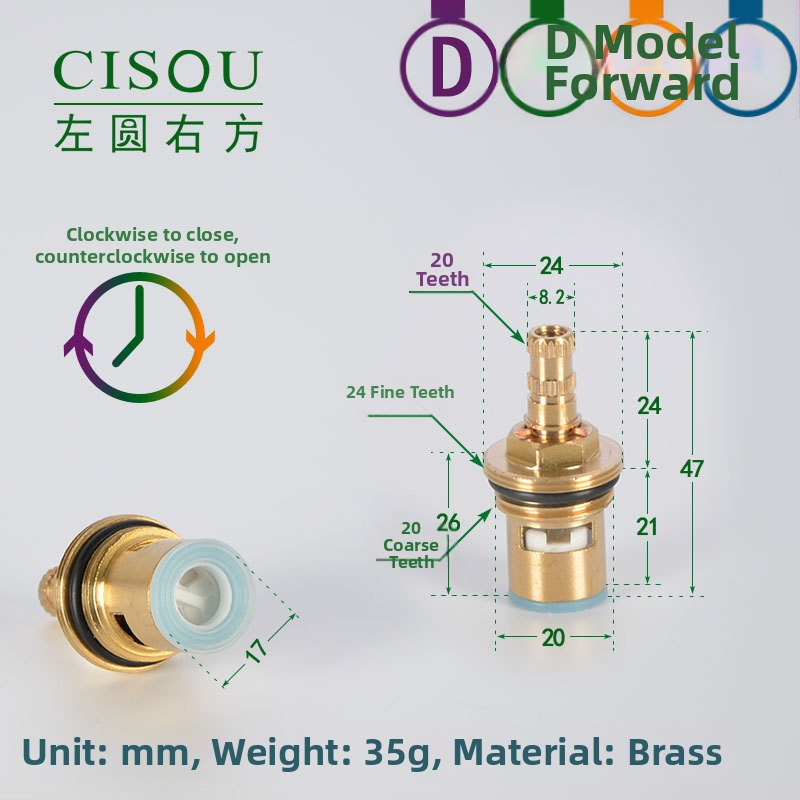 Uholový ventil pre horúcu a studenú vodu s mosadzným telom, keramickým jadrom ventilu a meďovou hlavou, 90° otáčanie, Maximálna teplota 90°C