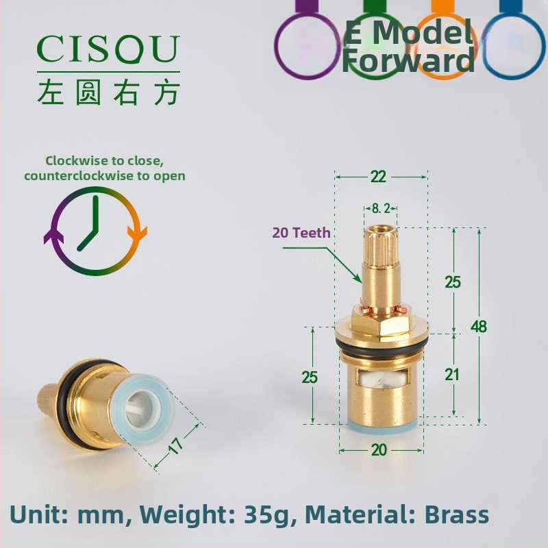 Uholový ventil pre horúcu a studenú vodu s mosadzným telom, keramickým jadrom ventilu a meďovou hlavou, 90° otáčanie, Maximálna teplota 90°C