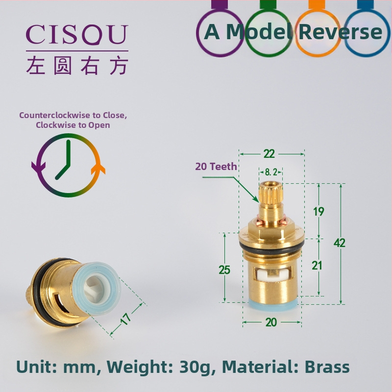 Uholový ventil pre horúcu a studenú vodu s mosadzným telom, keramickým jadrom ventilu a meďovou hlavou, 90° otáčanie, Maximálna teplota 90°C