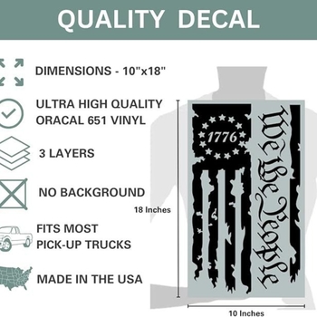 Βινύλ αυτοκόλλητο για πίσω πόρτα φορτηγού – We The People Flag 1776, σώμα αυτοκόλλητου, εγκατάσταση με κόλλα