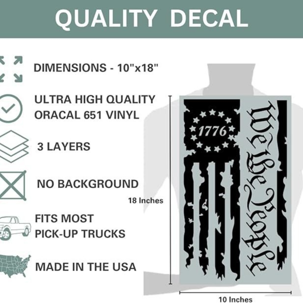 Βινύλ αυτοκόλλητο για πίσω πόρτα φορτηγού – We The People Flag 1776, σώμα αυτοκόλλητου, εγκατάσταση με κόλλα