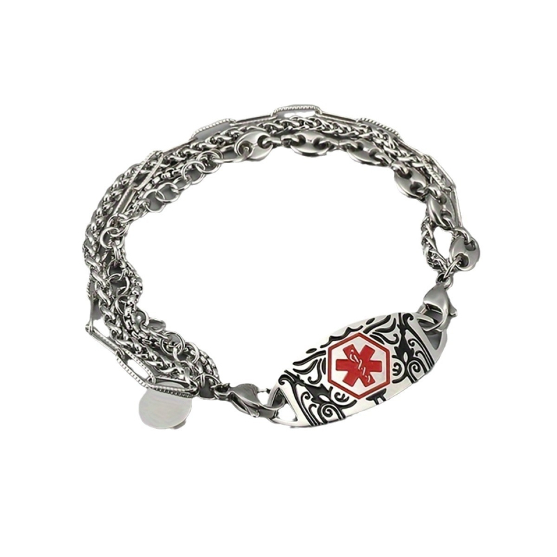 Nerđajućeg čelika medicinski ID narukvica s tiskanim logom, unisex geometrijski zakrivljen dizajn, polirana površina, DIY prilagodba