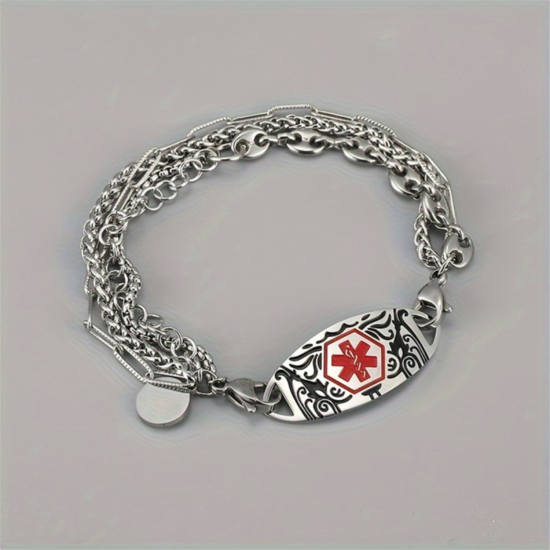 Nerđajućeg čelika medicinski ID narukvica s tiskanim logom, unisex geometrijski zakrivljen dizajn, polirana površina, DIY prilagodba
