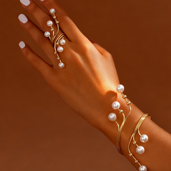 Női gyöngy karkötőkből álló 2 darabos készlet – könnyed luxus stílus, geometriai forma, anyag: vas, nyár 2025 kiadás