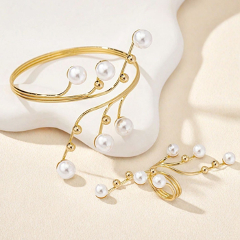 Női gyöngy karkötőkből álló 2 darabos készlet – könnyed luxus stílus, geometriai forma, anyag: vas, nyár 2025 kiadás