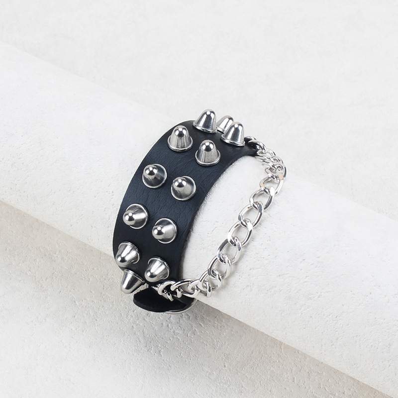 Unisex narukvica od PU kože i metala, punk stil, oblik prstena, moderan dodatak