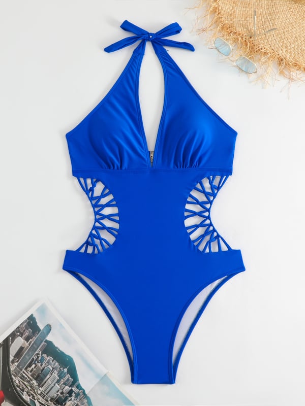 Costum de baie întreg pentru femei, fără bretele, croială strânsă; Material: nailon cu spandex; Căptușeală: poliester; Cu bureți pentru sâni