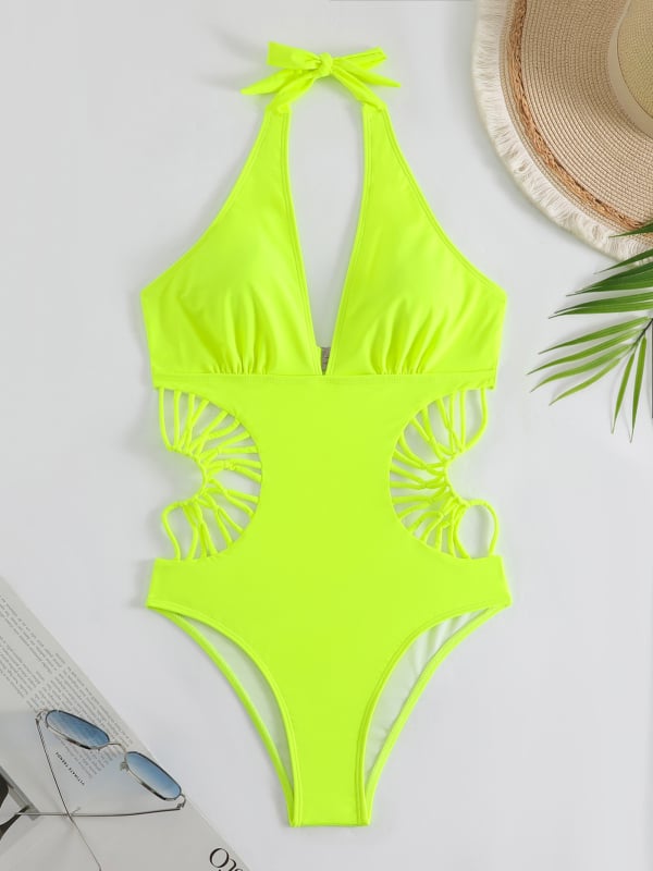 Costum de baie întreg pentru femei, fără bretele, croială strânsă; Material: nailon cu spandex; Căptușeală: poliester; Cu bureți pentru sâni