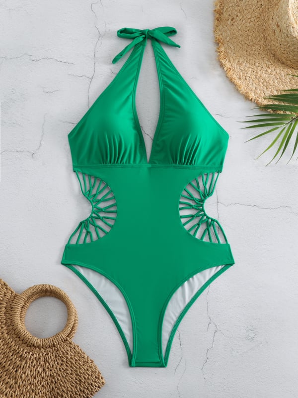 Costum de baie întreg pentru femei, fără bretele, croială strânsă; Material: nailon cu spandex; Căptușeală: poliester; Cu bureți pentru sâni