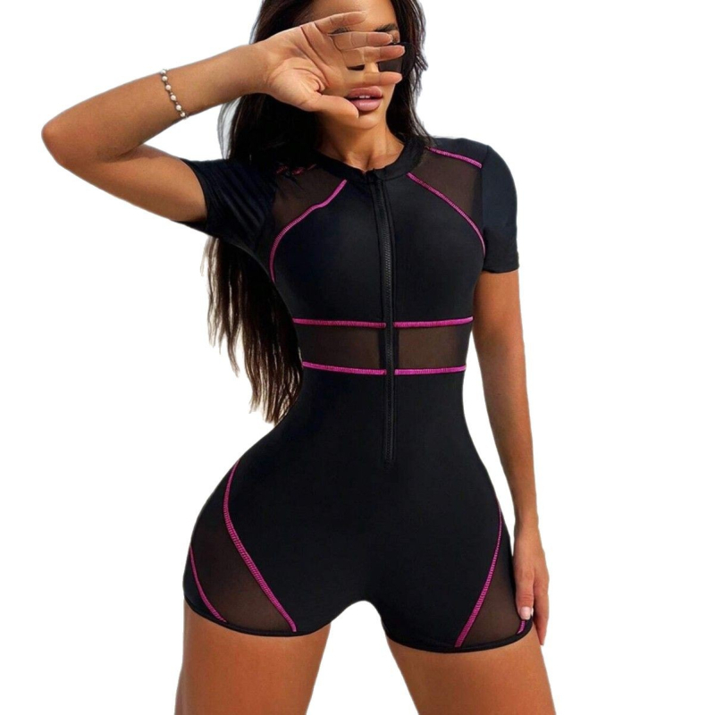 Costum de baie întreg pentru femei, cu pernă pentru bust, 82% poliester, căptușeală 18%, fără mâneci, pentru înot și sporturi acvatice