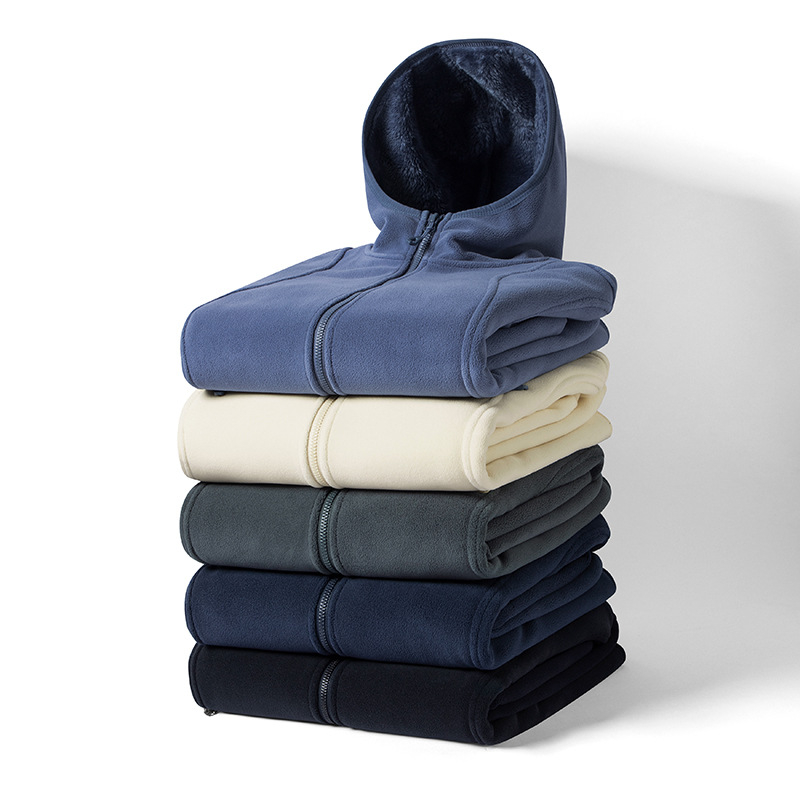 Kardigan od polar fleece sa kapuljom i zatvaračem, veluru podstava, jedinstven uzorak