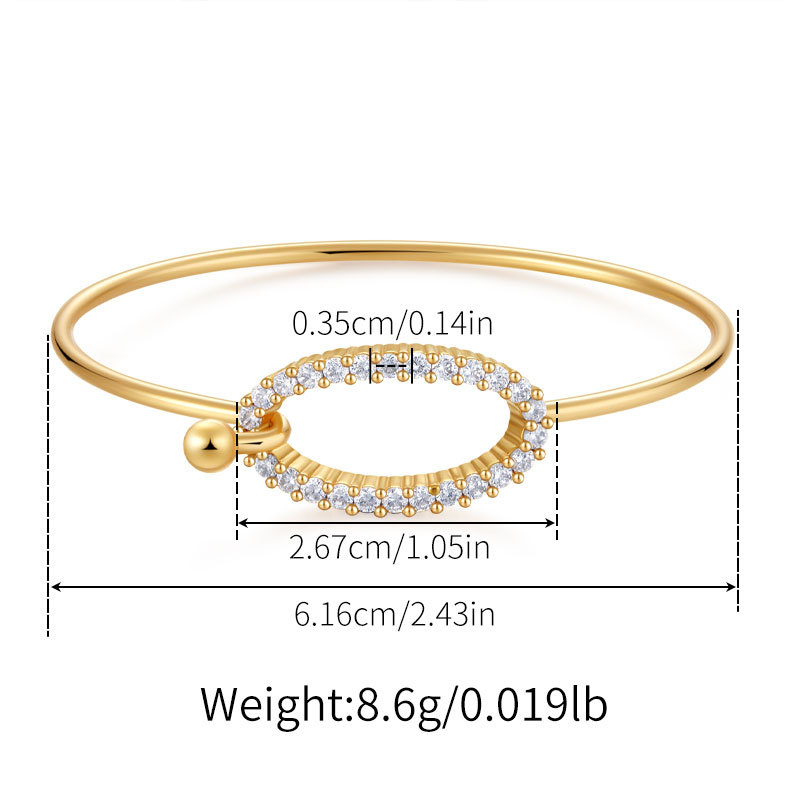 Narukvica s geometrijskim kružnim dizajnom, tanka bakrena podloga, pozlaćena 18K zlatom, elegantan minimalistički komad za svakodnevnu upotrebu