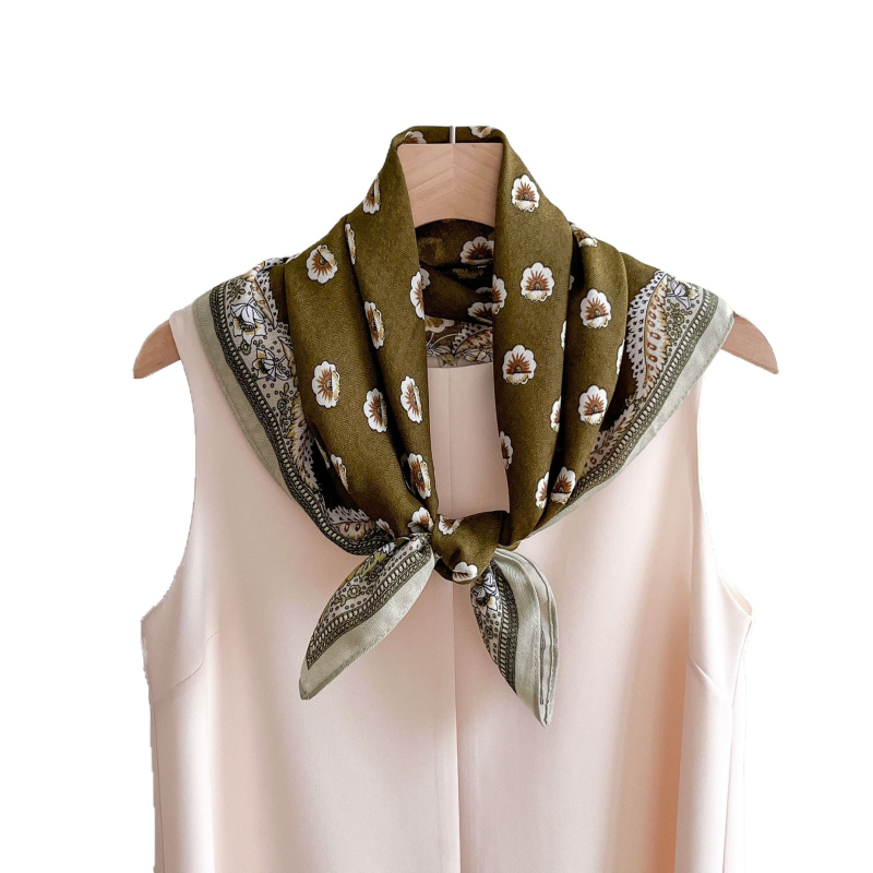 Τετράγωνο φουλάρι από πολυεστερικό ύφασμα, φθινοπωρινή Twill ύφανση με εκτύπωση, καταγωγή Hangzhou, στυλ κομψών μετακινήσεων