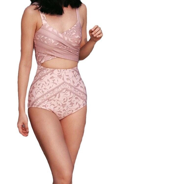 Ženski jednodijelni kupaći kostim s jastučićem za prsa, otisnut uzorak, pokrivanje trbuha, konzervativni dizajn – poliester 82% (200 g/m²), podstava