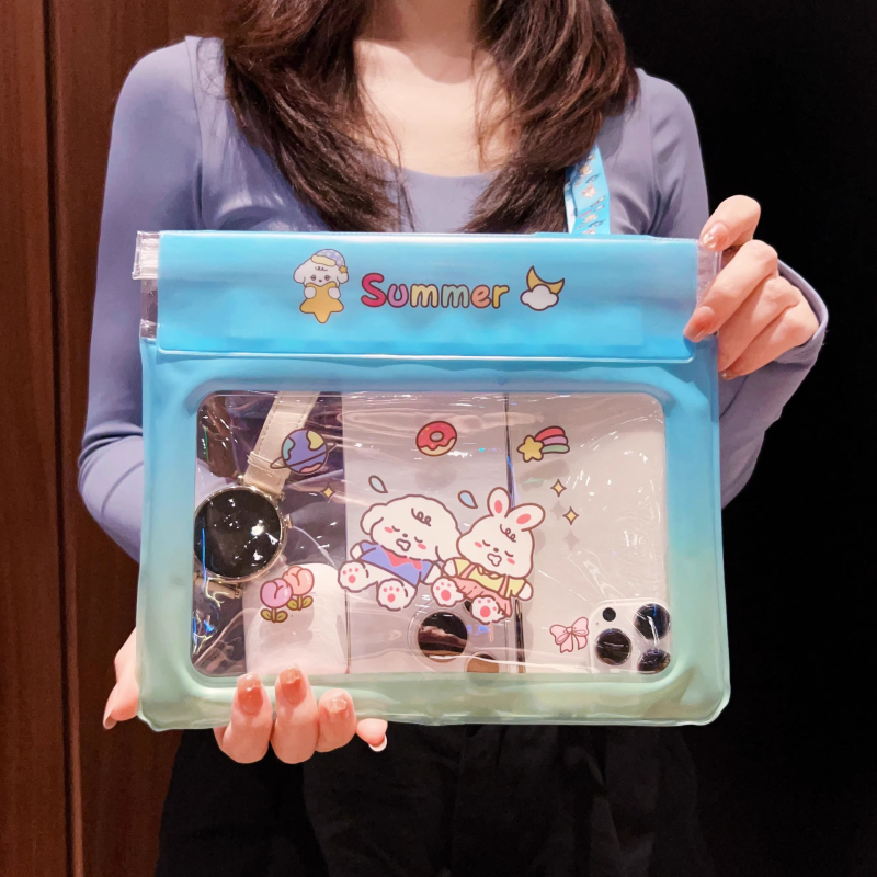 Telefonos vízálló táska érintőképernyővel, PVC vízálló tok úszáshoz és szabadtéri tevékenységekhez, rajzolt minta