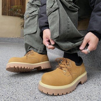 Παπούτσια εργασίας εξωτερικού χώρου, Derby, χαμηλό επάνω, ανδρικά παπούτσια από γνήσιο δέρμα με παχιά σόλα για αύξηση ύψους (επάνω μέρος: γνήσιο δέρμα; σόλα: καουτσούκ; κούμπωμα: κορδόνια; Ύψος τακουνιού: 3–5 cm; χαμηλό πάνω)