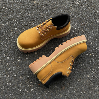 Παπούτσια εργασίας εξωτερικού χώρου, Derby, χαμηλό επάνω, ανδρικά παπούτσια από γνήσιο δέρμα με παχιά σόλα για αύξηση ύψους (επάνω μέρος: γνήσιο δέρμα; σόλα: καουτσούκ; κούμπωμα: κορδόνια; Ύψος τακουνιού: 3–5 cm; χαμηλό πάνω)