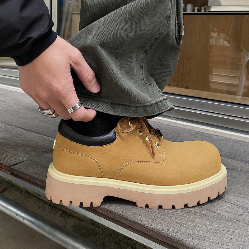 Παπούτσια εργασίας εξωτερικού χώρου, Derby, χαμηλό επάνω, ανδρικά παπούτσια από γνήσιο δέρμα με παχιά σόλα για αύξηση ύψους (επάνω μέρος: γνήσιο δέρμα; σόλα: καουτσούκ; κούμπωμα: κορδόνια; Ύψος τακουνιού: 3–5 cm; χαμηλό πάνω)