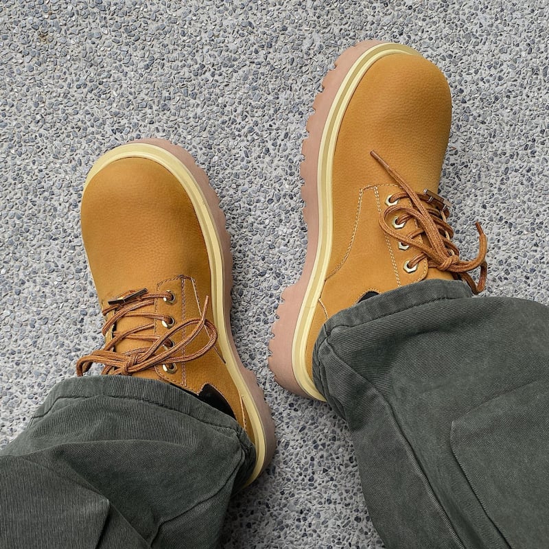 Παπούτσια εργασίας εξωτερικού χώρου, Derby, χαμηλό επάνω, ανδρικά παπούτσια από γνήσιο δέρμα με παχιά σόλα για αύξηση ύψους (επάνω μέρος: γνήσιο δέρμα; σόλα: καουτσούκ; κούμπωμα: κορδόνια; Ύψος τακουνιού: 3–5 cm; χαμηλό πάνω)