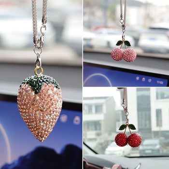 Ai Cheng автомобилна интериорна висулка със стразове — мотив Cherry Strawberry, материал: сплав със стразове, стил: прост, интериорна декорация