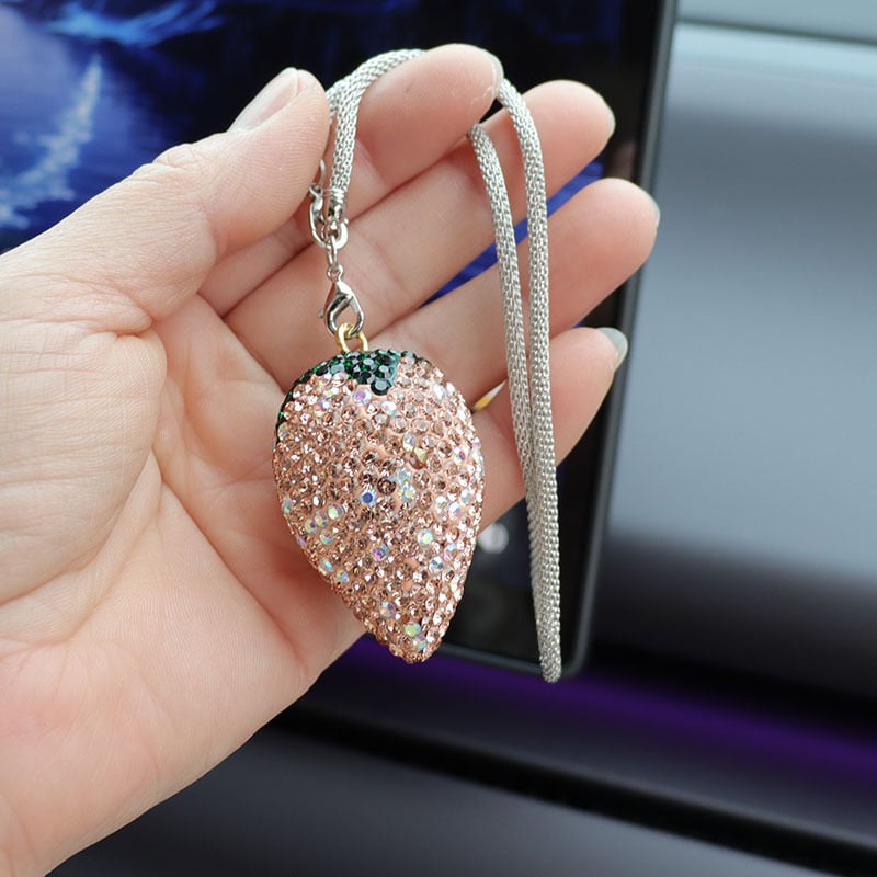 Ai Cheng автомобилна интериорна висулка със стразове — мотив Cherry Strawberry, материал: сплав със стразове, стил: прост, интериорна декорация