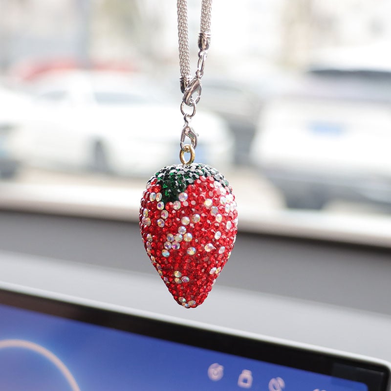 Ai Cheng автомобилна интериорна висулка със стразове — мотив Cherry Strawberry, материал: сплав със стразове, стил: прост, интериорна декорация