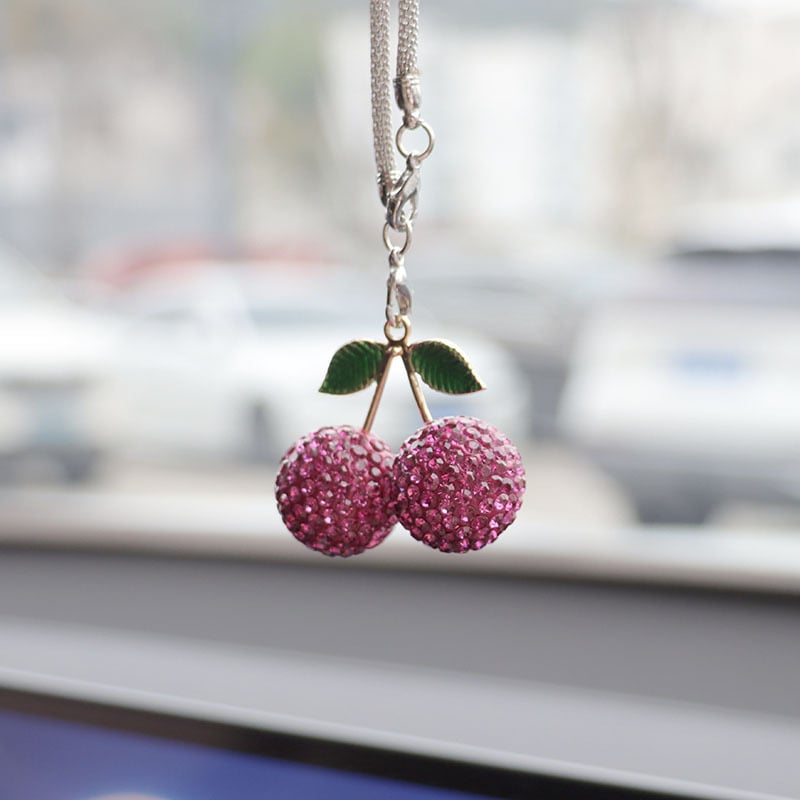 Ai Cheng автомобилна интериорна висулка със стразове — мотив Cherry Strawberry, материал: сплав със стразове, стил: прост, интериорна декорация
