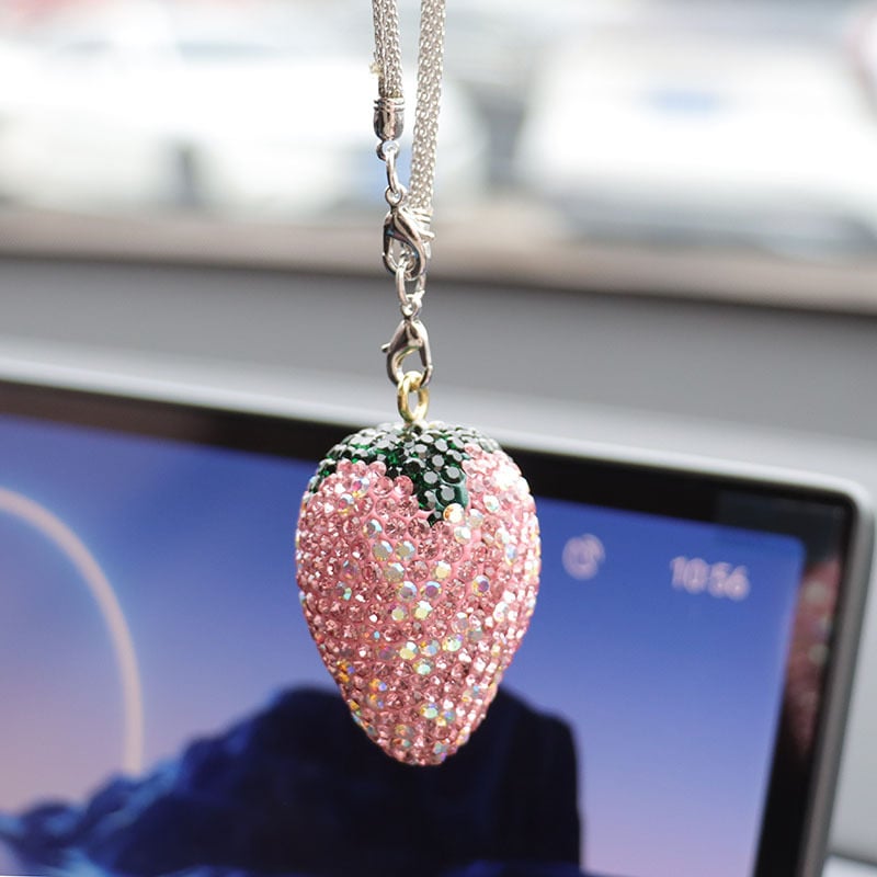 Ai Cheng автомобилна интериорна висулка със стразове — мотив Cherry Strawberry, материал: сплав със стразове, стил: прост, интериорна декорация