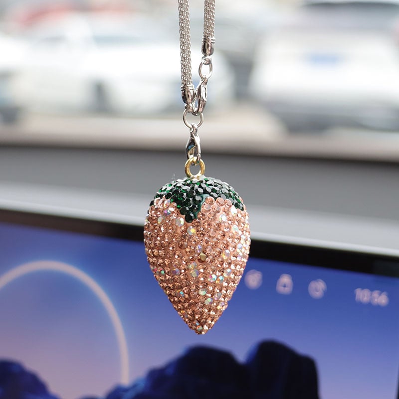 Ai Cheng автомобилна интериорна висулка със стразове — мотив Cherry Strawberry, материал: сплав със стразове, стил: прост, интериорна декорация