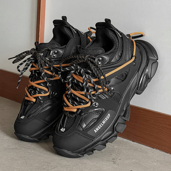 Ανδρικά Παπούτσια με Πλατφόρμα για Ανύψωση Ύψους, Λουράκια Περιμετρικά, Άνω Μέρος από Δίκτυο + Μικροϊνες, Παχιά PU Σόλα, Μπροστινό Δέσιμο με Κορδόνια