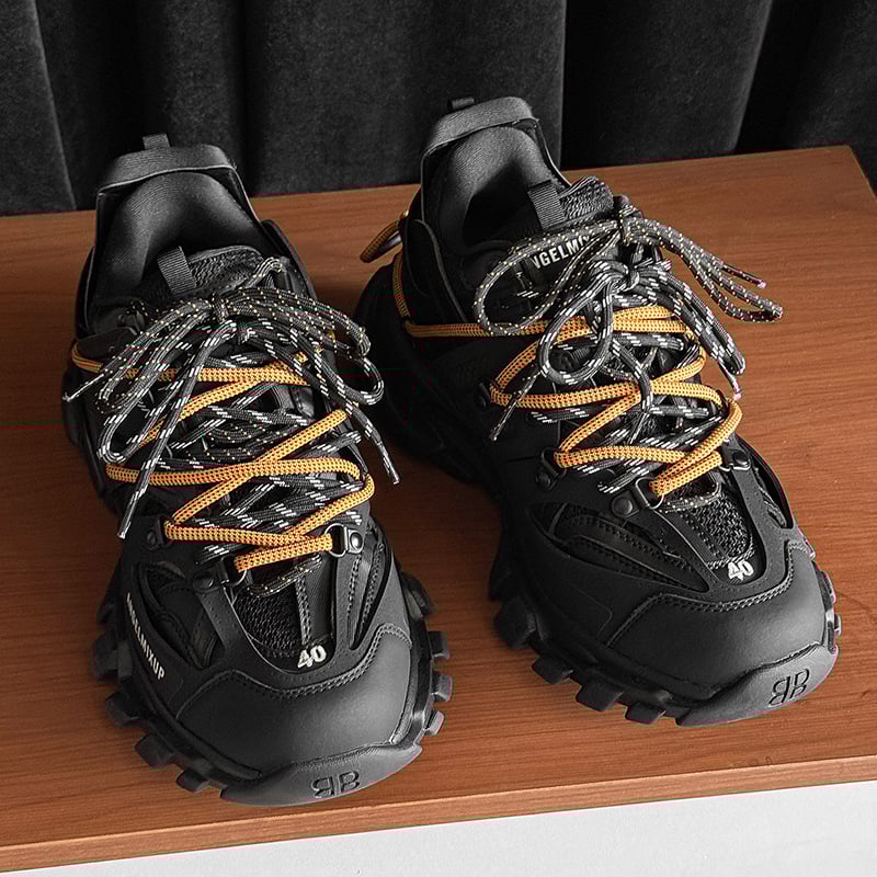 Ανδρικά Παπούτσια με Πλατφόρμα για Ανύψωση Ύψους, Λουράκια Περιμετρικά, Άνω Μέρος από Δίκτυο + Μικροϊνες, Παχιά PU Σόλα, Μπροστινό Δέσιμο με Κορδόνια