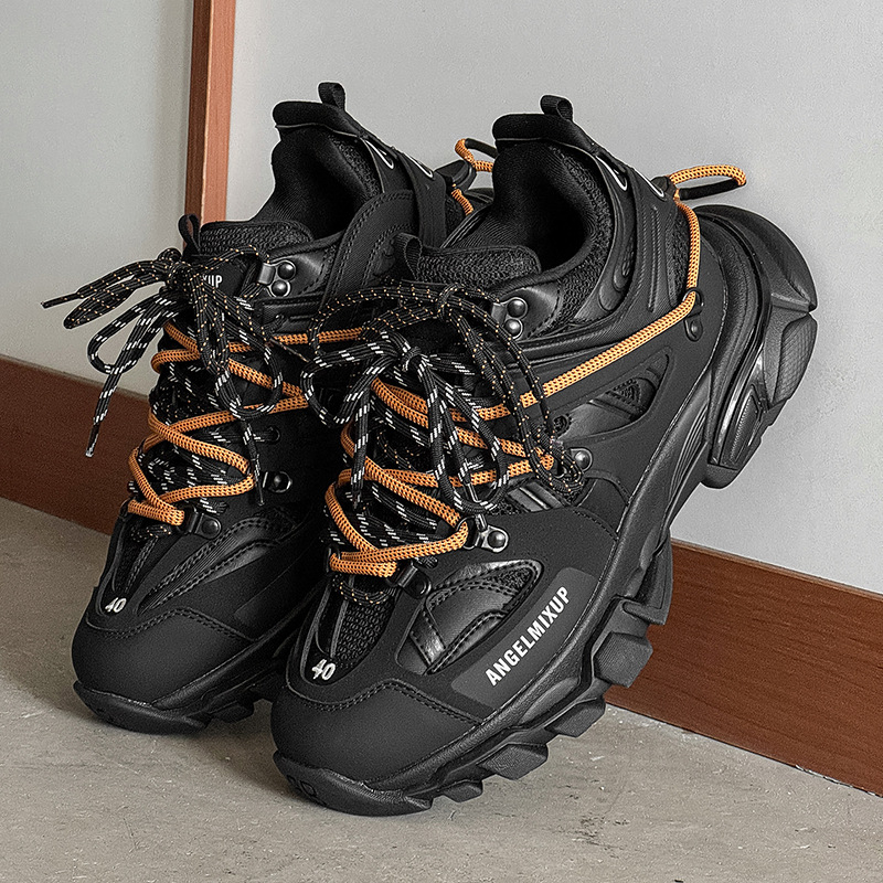 Ανδρικά Παπούτσια με Πλατφόρμα για Ανύψωση Ύψους, Λουράκια Περιμετρικά, Άνω Μέρος από Δίκτυο + Μικροϊνες, Παχιά PU Σόλα, Μπροστινό Δέσιμο με Κορδόνια