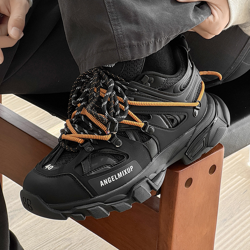 Ανδρικά Παπούτσια με Πλατφόρμα για Ανύψωση Ύψους, Λουράκια Περιμετρικά, Άνω Μέρος από Δίκτυο + Μικροϊνες, Παχιά PU Σόλα, Μπροστινό Δέσιμο με Κορδόνια