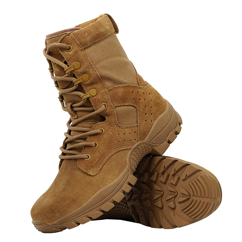 Ghete de luptă înalte, unisex, tactice, respirabile și rezistente, din velur de vițel prim-strat