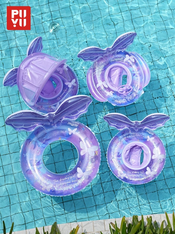 Παιδικό φουσκωτό δαχτυλίδι με πλάτη σε σχήμα πεταλούδας, κα cartoon σχέδιο, PVC φιλικό προς το περιβάλλον, πάχος 21 mil, χειροκίνητο φούσκωμα