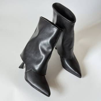 Női térd fölötti csizma, hegyes orr, vékony stiletto sarkú 6–8 cm, slip-on kivitel, felső rész Super Fiber