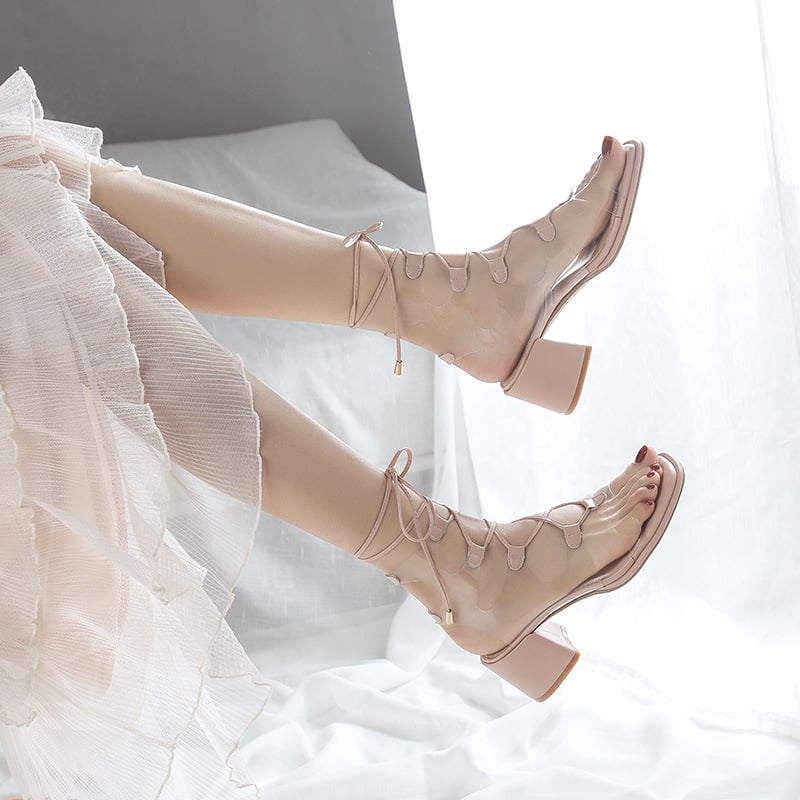 Sandale cu bretele, vamp din microfibră, căptușeală PU, talpă din cauciuc, toc pătrat 3–6 cm