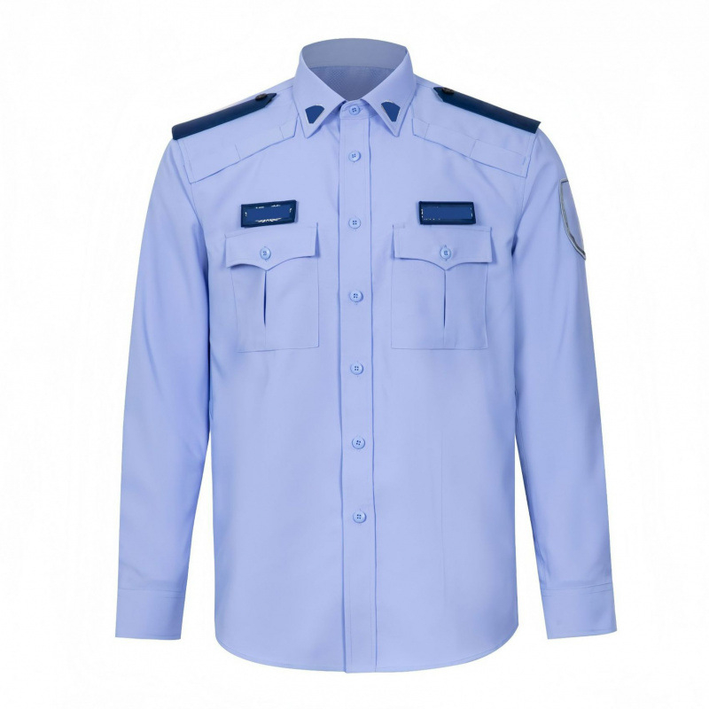 Ανδρικό καλοκαιρινό πουκάμισο υπηρεσίας για στολές ασφαλείας/δικαστικές — απομάκρυνση υγρασίας, 99% βαμβάκι, απλό ύφασμα, επένδυση 99.8% πολυεστέρας/0.2% αγώγινο νήμα, κοντά ή μακριά μανίκια, Καλοκαίρι 2025