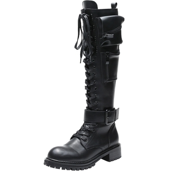 Női Knight csizma természetes bőrből, gumi talp, oldalsó cipzár, magas szár, kerek orr