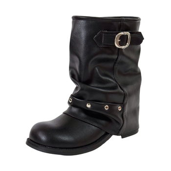 Βιντάζ μποτάκια με ριβέτ και πιλέσι, μέχρι τη γάμπα, τακούνι 3-5 εκ, άνω μέρος από Super Fiber