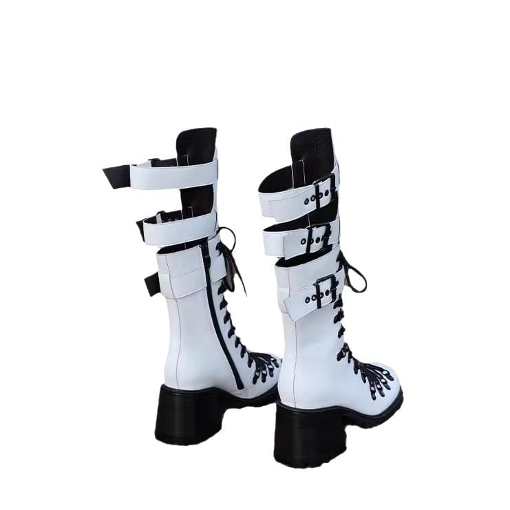 Γυναικείες δερμάτινες μπότες με φαρδύ τακούνι 6–8 εκ, μέσο ύψος μέχρι τη γάμπα, πλαϊνή φερμουάρ, καουτσούκ σόλα