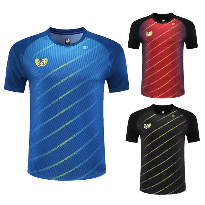 Majica za stolni tenis za muškarce, žene i djecu – brzo suši, otisak, kratki rukav, timska majica za stolni tenis; tkanina: smjesa kemijskih vlakana; sastav: 100% poliester; sport: stolni tenis