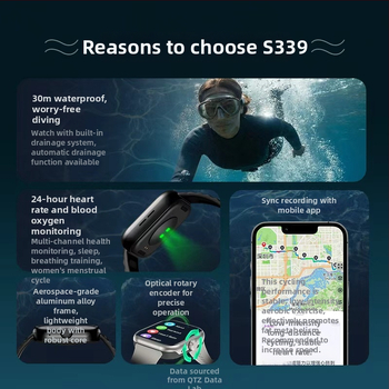 Смарт часовник с мониторинг на сърдечната честота, измерване на кръвното налягане, броене на крачки, водоустойчив за плуване и Bluetooth разговори