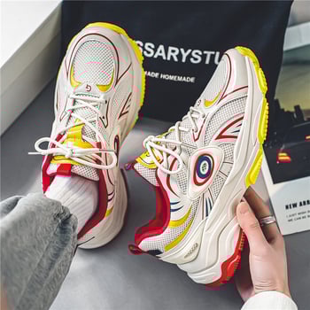 Ανδρικά παπούτσια τύπου dad shoes με παχιά σόλα, δίχτυωτή επένδυση, άνω καμβά, ελαφριά, διαπνέοντα καθημερινά αθλητικά παπούτσια