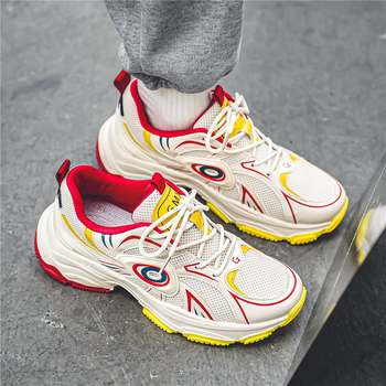 Ανδρικά παπούτσια τύπου dad shoes με παχιά σόλα, δίχτυωτή επένδυση, άνω καμβά, ελαφριά, διαπνέοντα καθημερινά αθλητικά παπούτσια