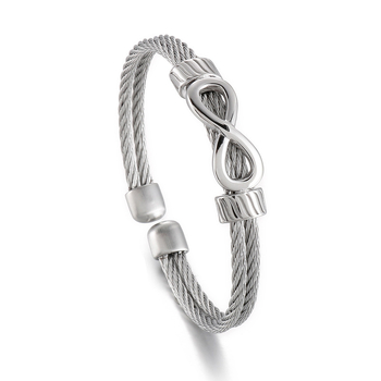 Brățară din oțel de titan cu cablu, deschisă, motiv infinit-8, stil punk hip-hop, design geometric, finisaj electroplatat