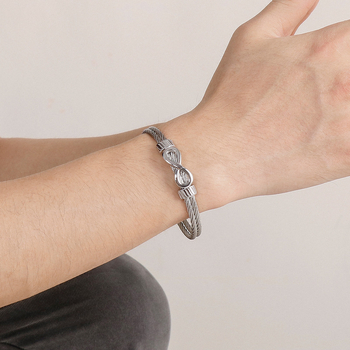 Brățară din oțel de titan cu cablu, deschisă, motiv infinit-8, stil punk hip-hop, design geometric, finisaj electroplatat