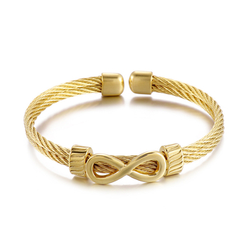 Brățară din oțel de titan cu cablu, deschisă, motiv infinit-8, stil punk hip-hop, design geometric, finisaj electroplatat