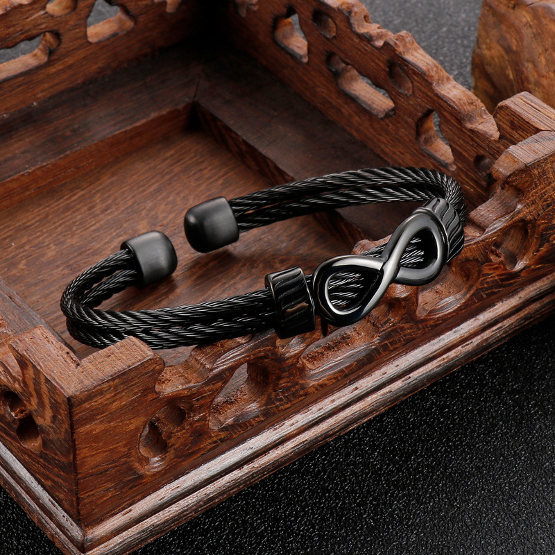 Brățară din oțel de titan cu cablu, deschisă, motiv infinit-8, stil punk hip-hop, design geometric, finisaj electroplatat